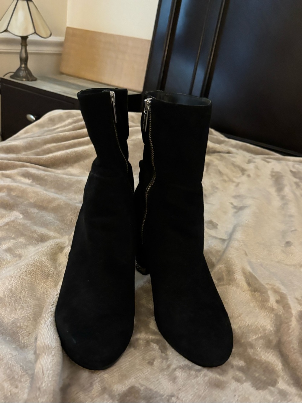 Michael Kors Black Suede Mid-Calf Zip Heeled Boots